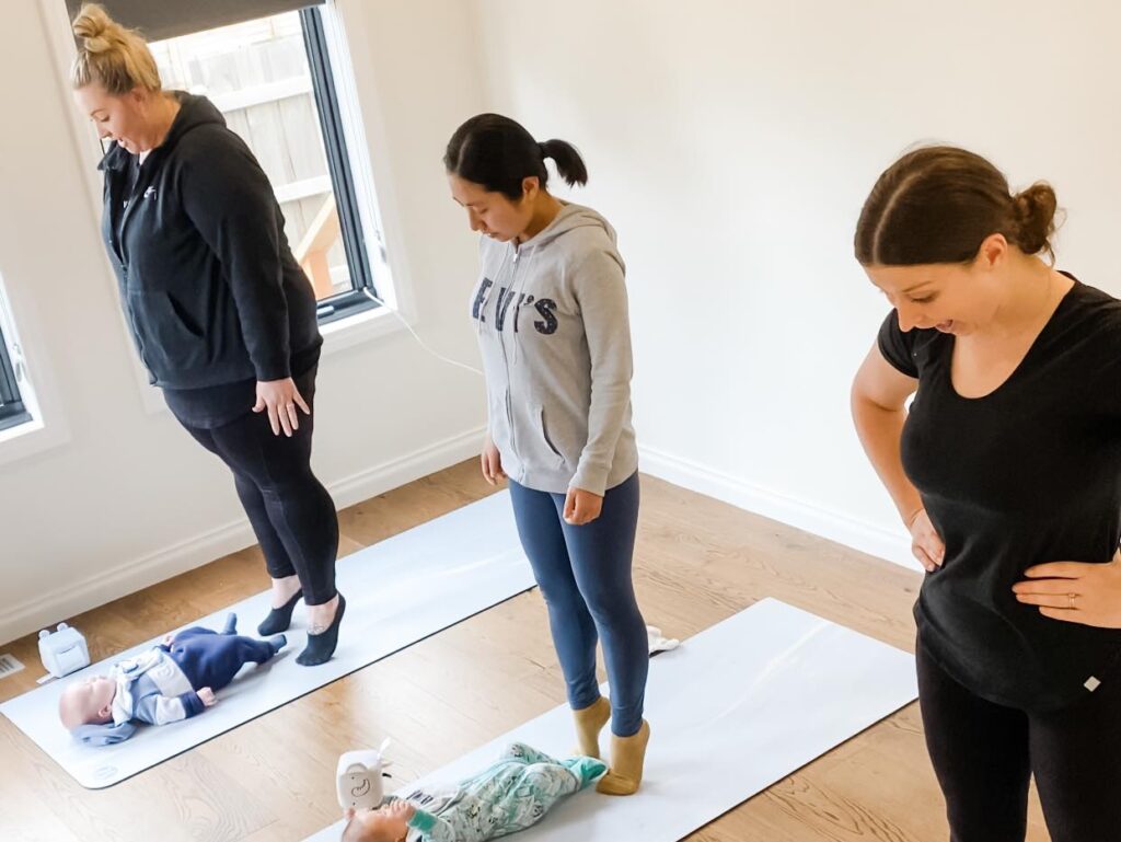 Postpartum exercise class. Mums and Bubs class.